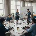 Professional photo of a modern tech team collaborating