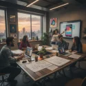 modern creative tech workspace with Pakistani software team